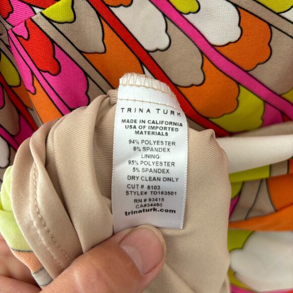 New Trina Turk Rhyan Print Sheath Dress 3/4 Sleeves Retro Size 6 - Picture 9 of 10